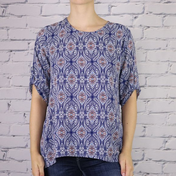 Anthropologie W5 blue paisley high low blouse - Picture 4 of 9